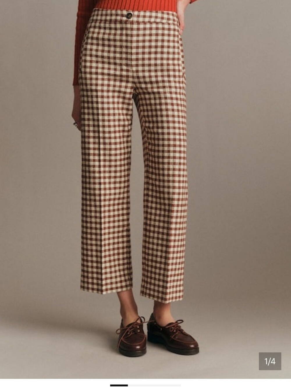 Sezane Gingham Martin Pants in Brown & Cream